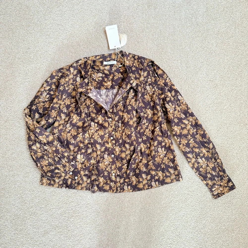 Doen Norma Fern Grove Floral Top Womens XS Brown NWT Cottagecore